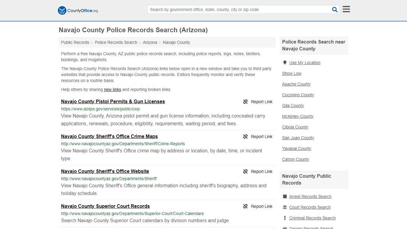 Navajo County Police Records Search (Arizona) - County Office